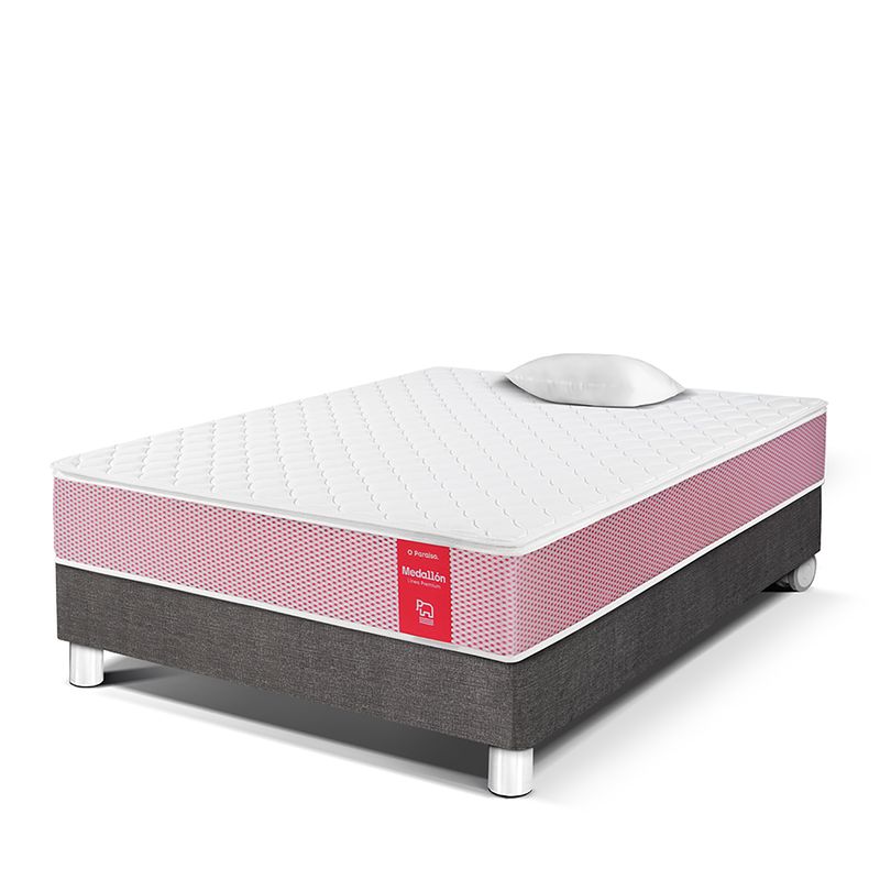 PARAISO - Cama Box Tarima Medallón Ergo 1 Plz + 1 Almohada + Protector