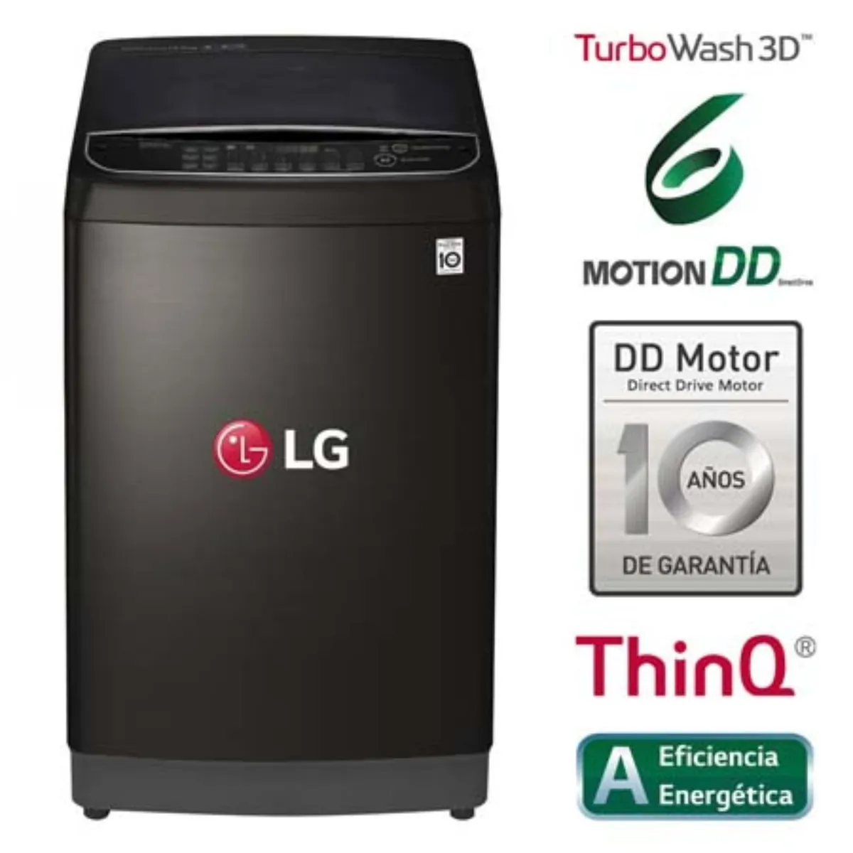 LG - Lavadora 13 Kg LG Carga Superior TurboWash 3D con con 6MotionDD WT13BS6H Negro Acero