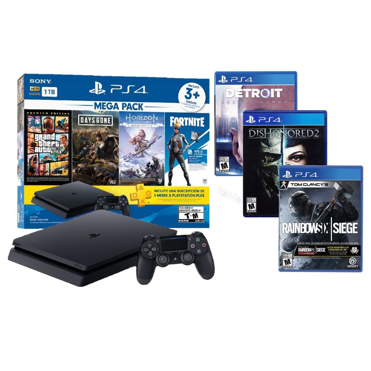 SONY - Consola PS4 Slim 1TB  Mega Pack + 3 Juegos