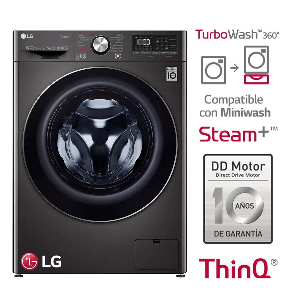 LG - Lavaseca WD12BVC2S6C 12/7Kg AI DD Carga Frontal Negro Acero LG