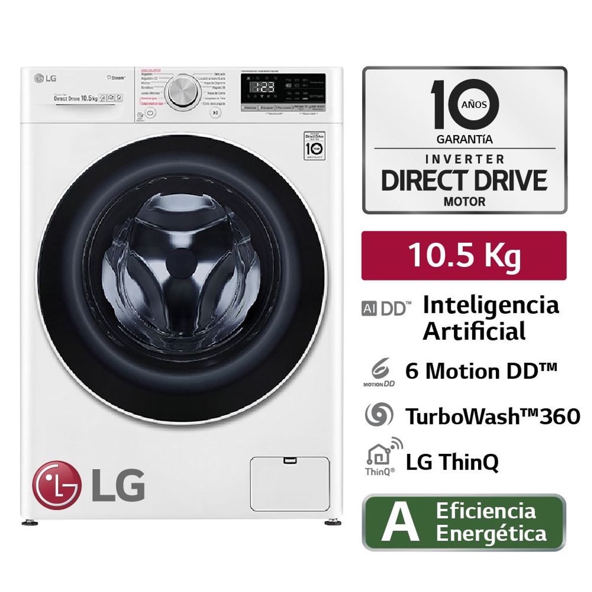 LG - Lavadora WM10WVC4S6 10.5Kg AI DD Carga Frontal Blanca LG