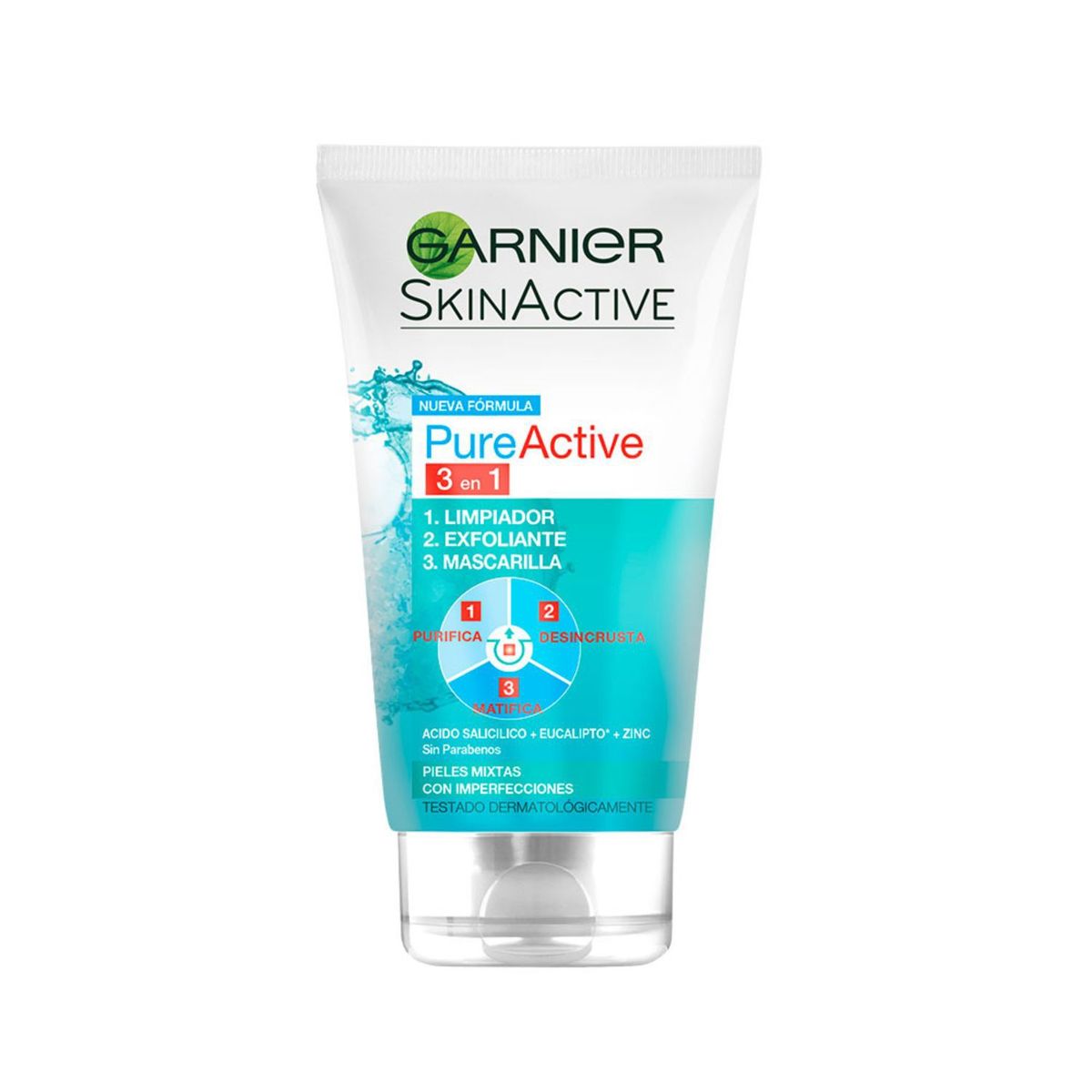 GARNIER - Gel Exfoliante y Mascarilla Pure Active 3 en 1 Eucalipto x 150 ml  