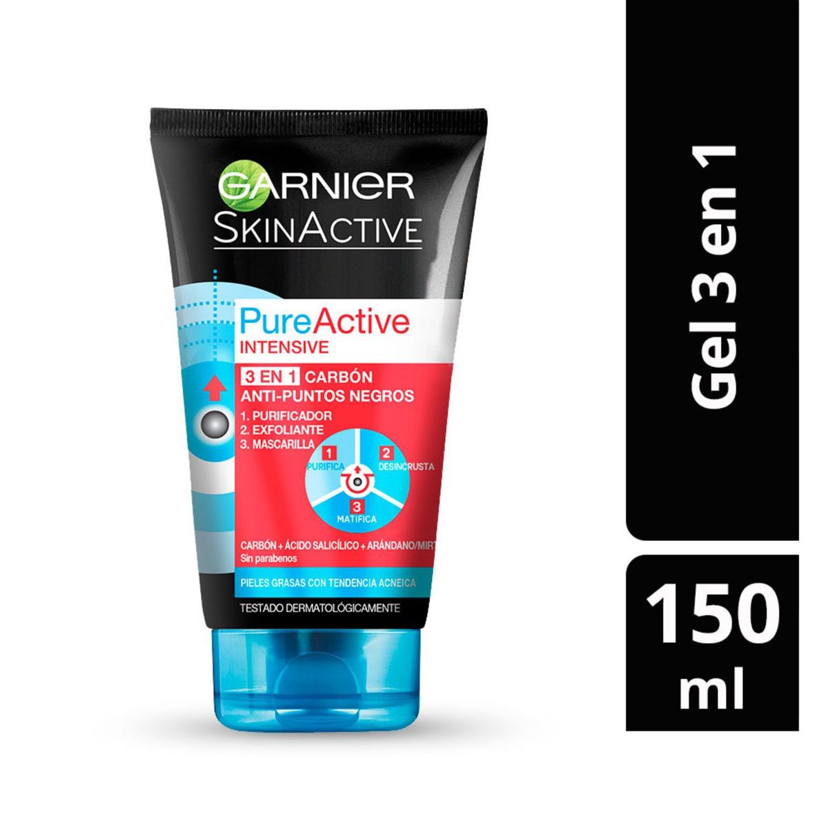 GARNIER - Gel Exfoliante Pure Active 3 en 1 Carbón x 150 ml  