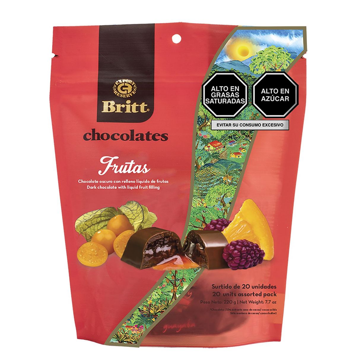 BRITT - Chocolate C/ Relleno Liquido de Frutas 20 Un