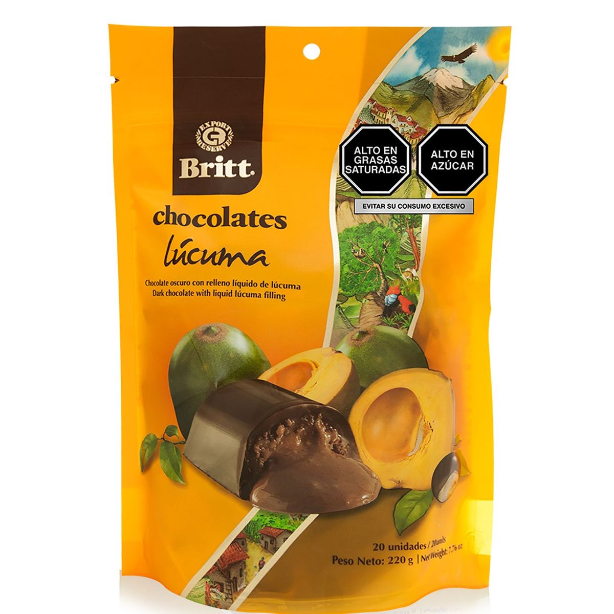 BRITT - Chocolate C/ Relleno Liquido de Lúcuma 20 Un
