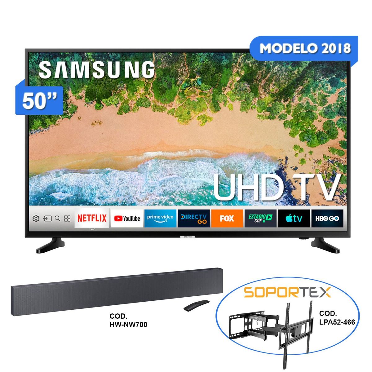 SAMSUNG - Smart TV 4K UHD 50" 50NU7095 + Rack LPA52-466 + Sound Bar HW-NW700