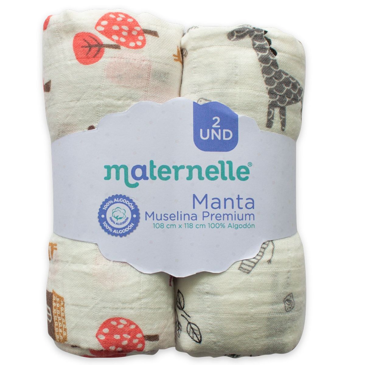 MATERNELLE - Pack x 2 Mantas de Muselina Arbol Rojo Mix Animales
