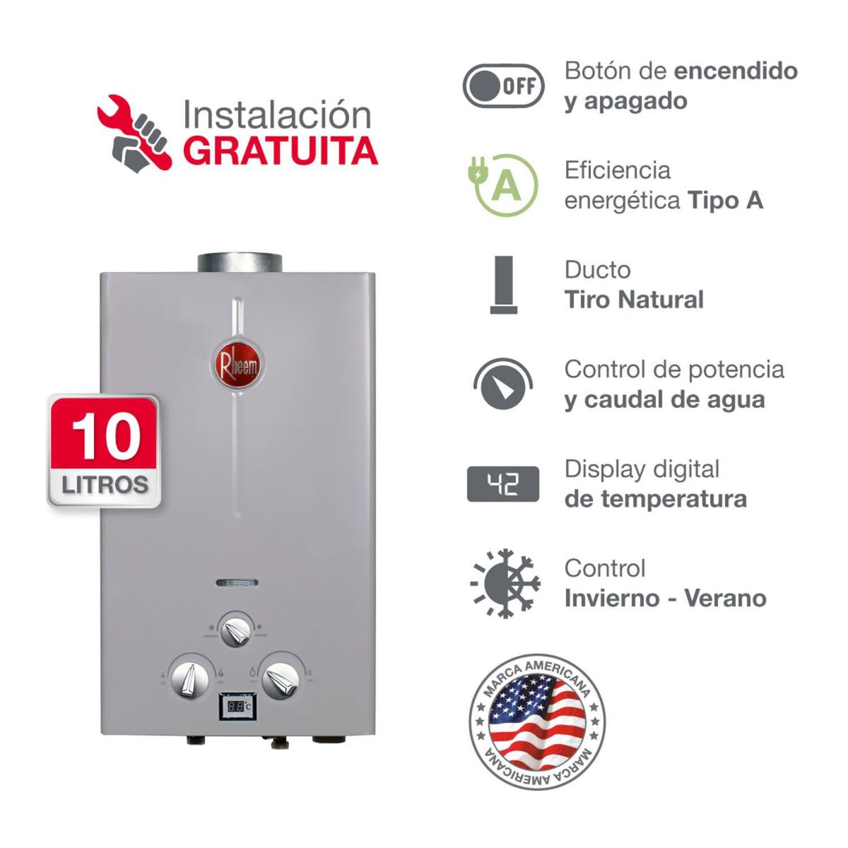 RHEEM - Terma a Gas 10 L RHEEM GLP