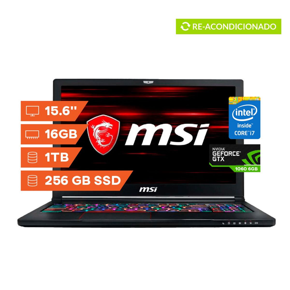 MSI - Laptop Gamer GS63 Intel Core i7 16GB 1TB 256GB SSD GTX1060 Reacondicionado