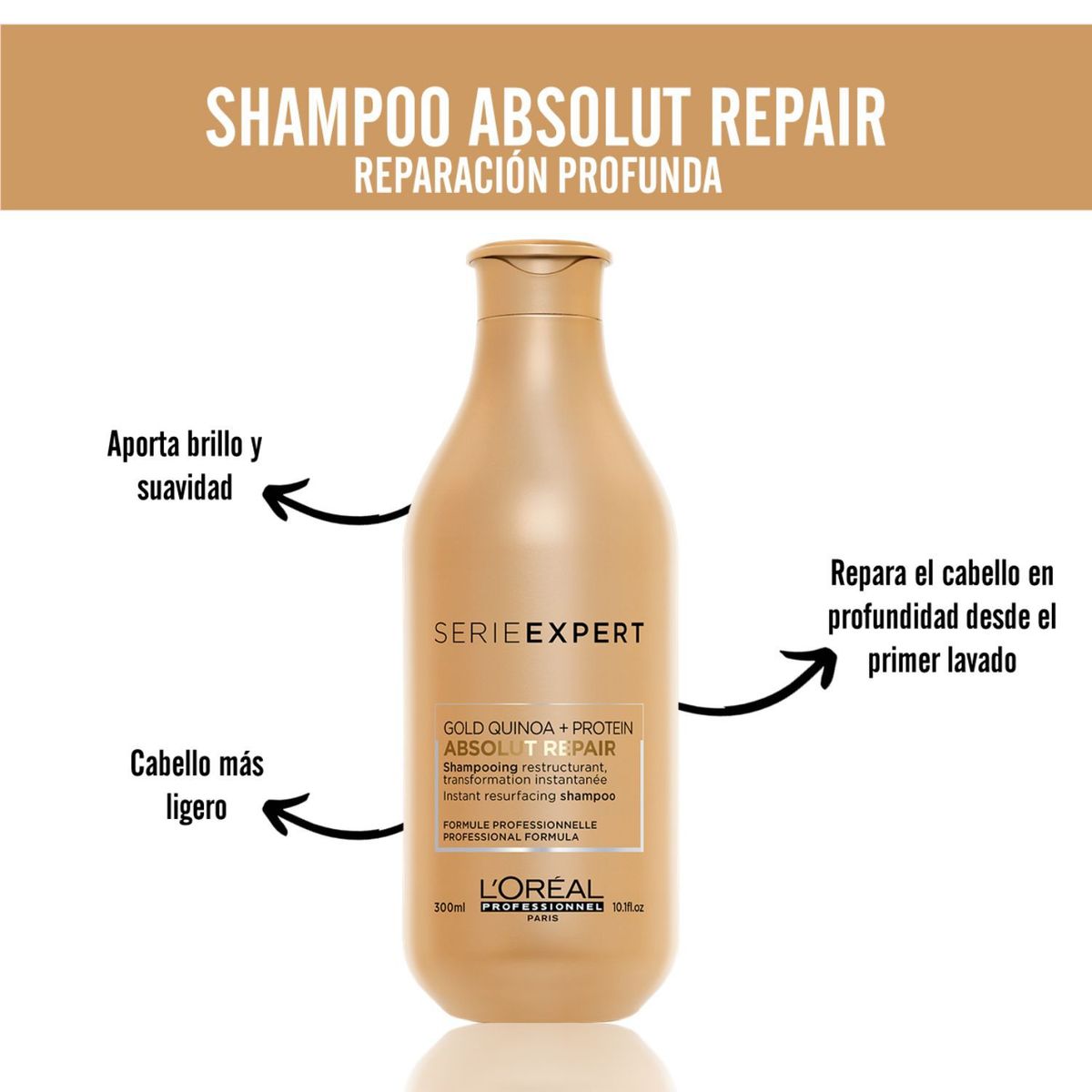 LOREAL PROFESSIONNEL - Shampoo Absolut Repair Gold para cabello dañado 300ML