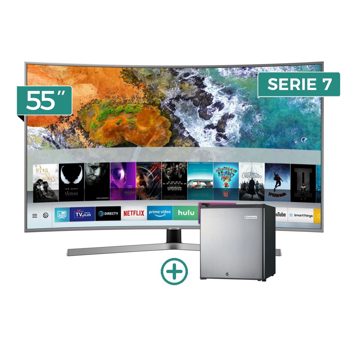 SAMSUNG - Televisor Smart TV 4K UHD Curvo 55" 55NU7500 + Mini Friobar ERD50G2HPI