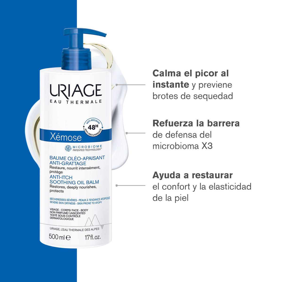 URIAGE - Uriage Xémose Bálsamo Oleo-Calmante Anti-Picor 500ml - Bálsamo oleoso protector para pieles muy secas