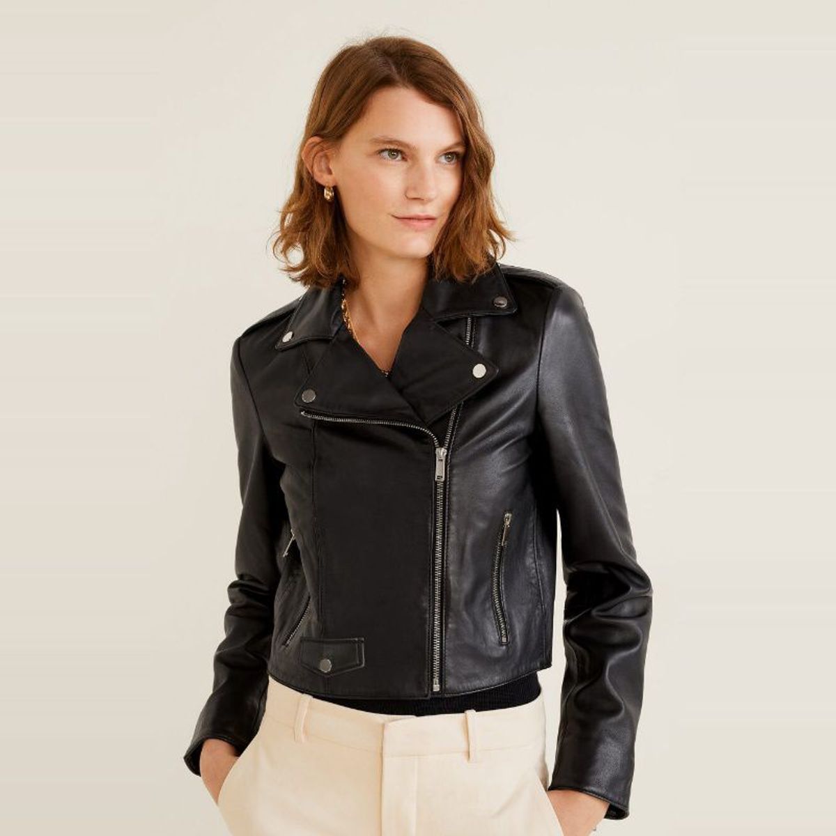 MANGO - Casaca de cuero Mujer