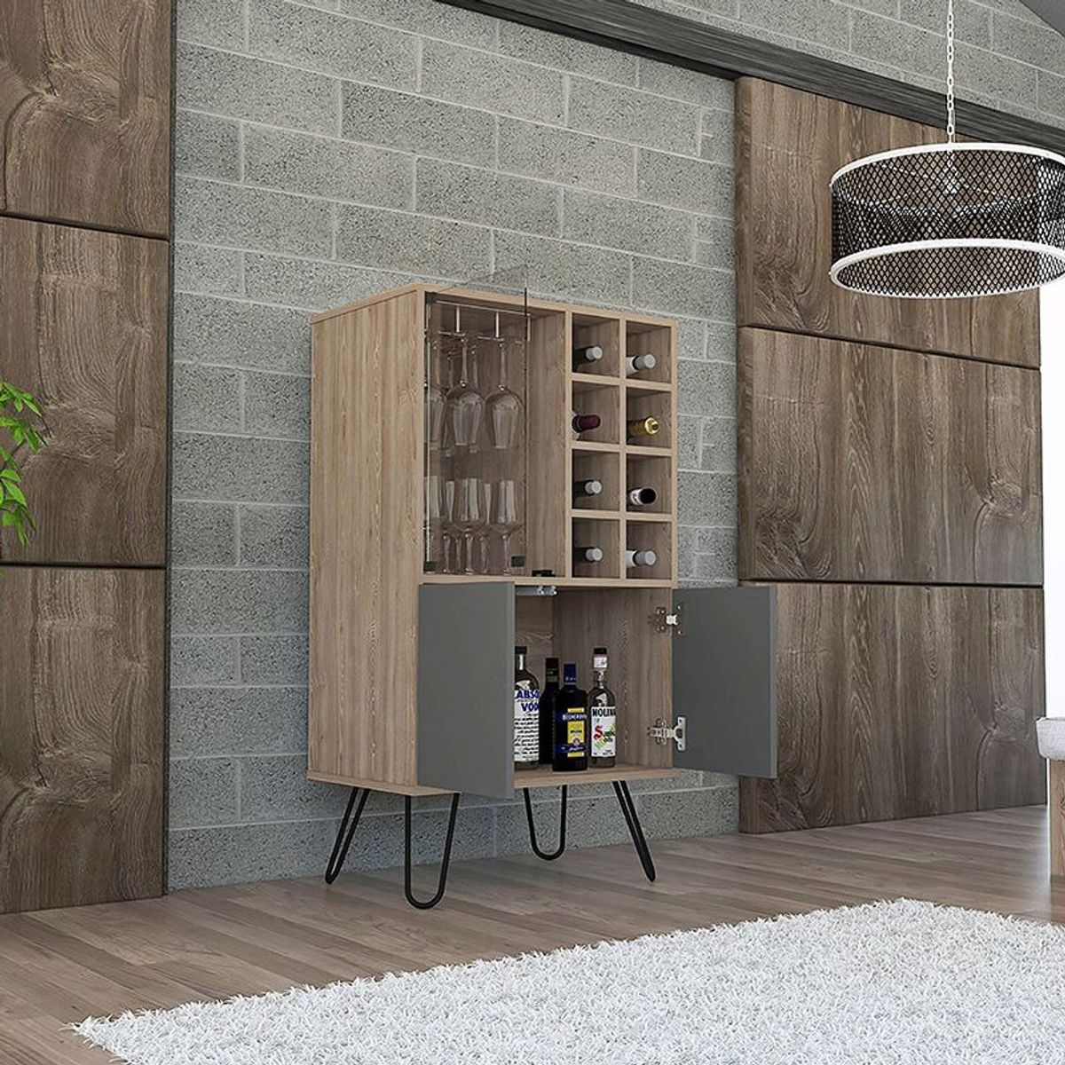 TUHOME - Bar Vassel 3 Puertas (porta Copas Y Porta Botellas)