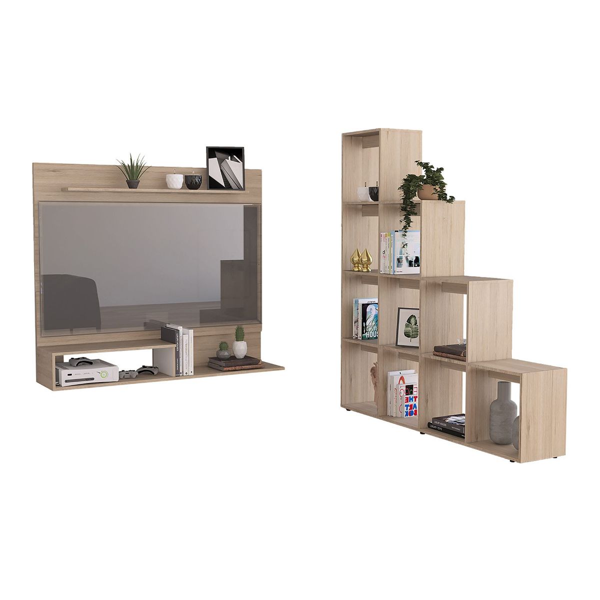 TUHOME - Panel TV 55" + Biblioteca Escalera