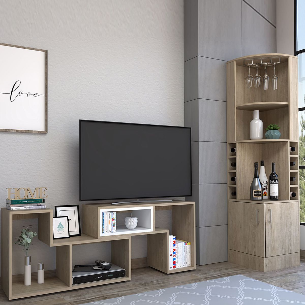 TUHOME - Bar Esquinero Kava + Mesa Extensible TV 40" Beijing