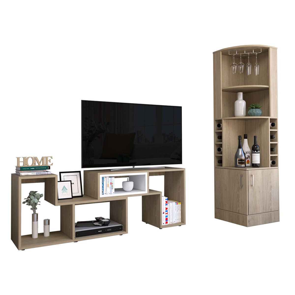 TUHOME - Bar Esquinero Kava + Mesa Extensible TV 40" Beijing