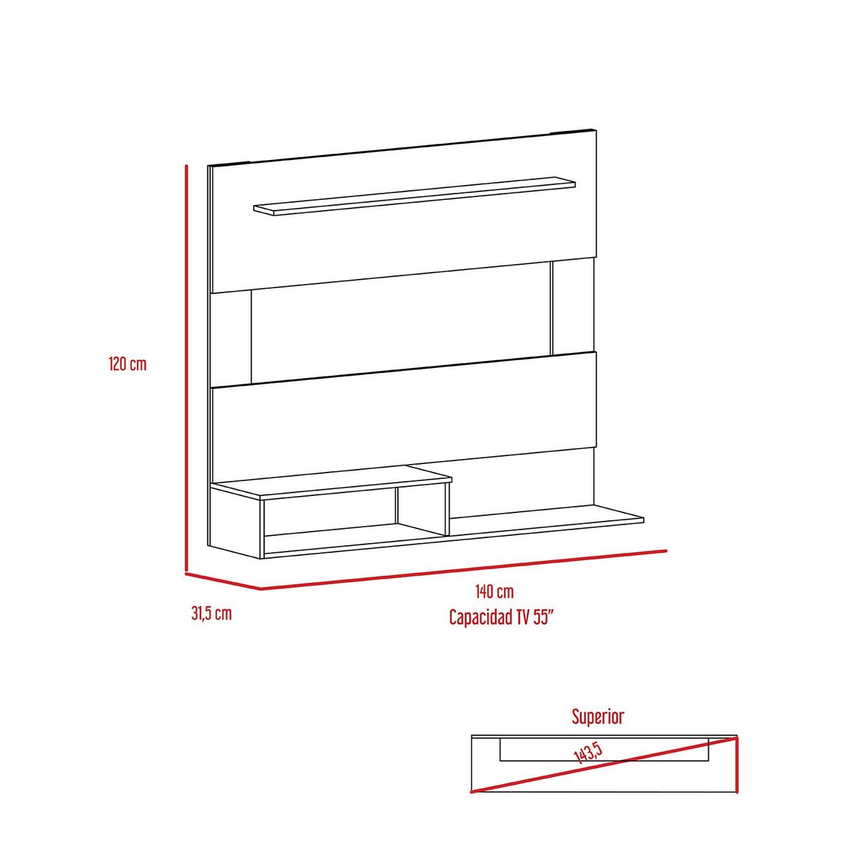TUHOME - Bar Esquinero Kava + Panel de TV 55" + Mesa de Centro Beijing