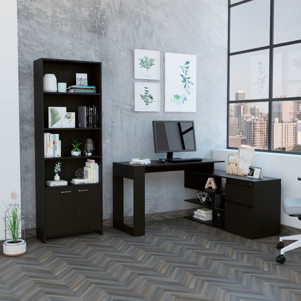 TUHOME - Combo Office 21: Escritorio + Biblioteca - Wengue