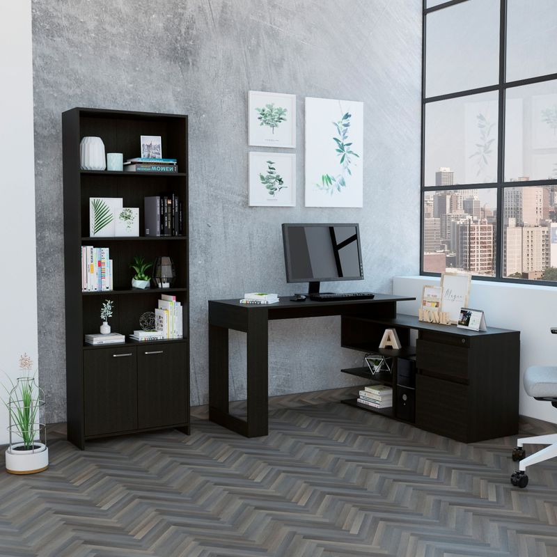 TUHOME - Combo Office 21: Escritorio + Biblioteca - Wengue