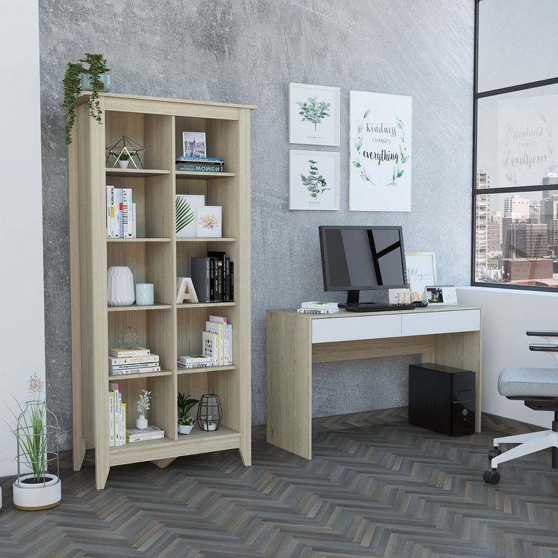 TUHOME - Combo Office 39: Escritorio + Biblioteca - Rovere + Blanco