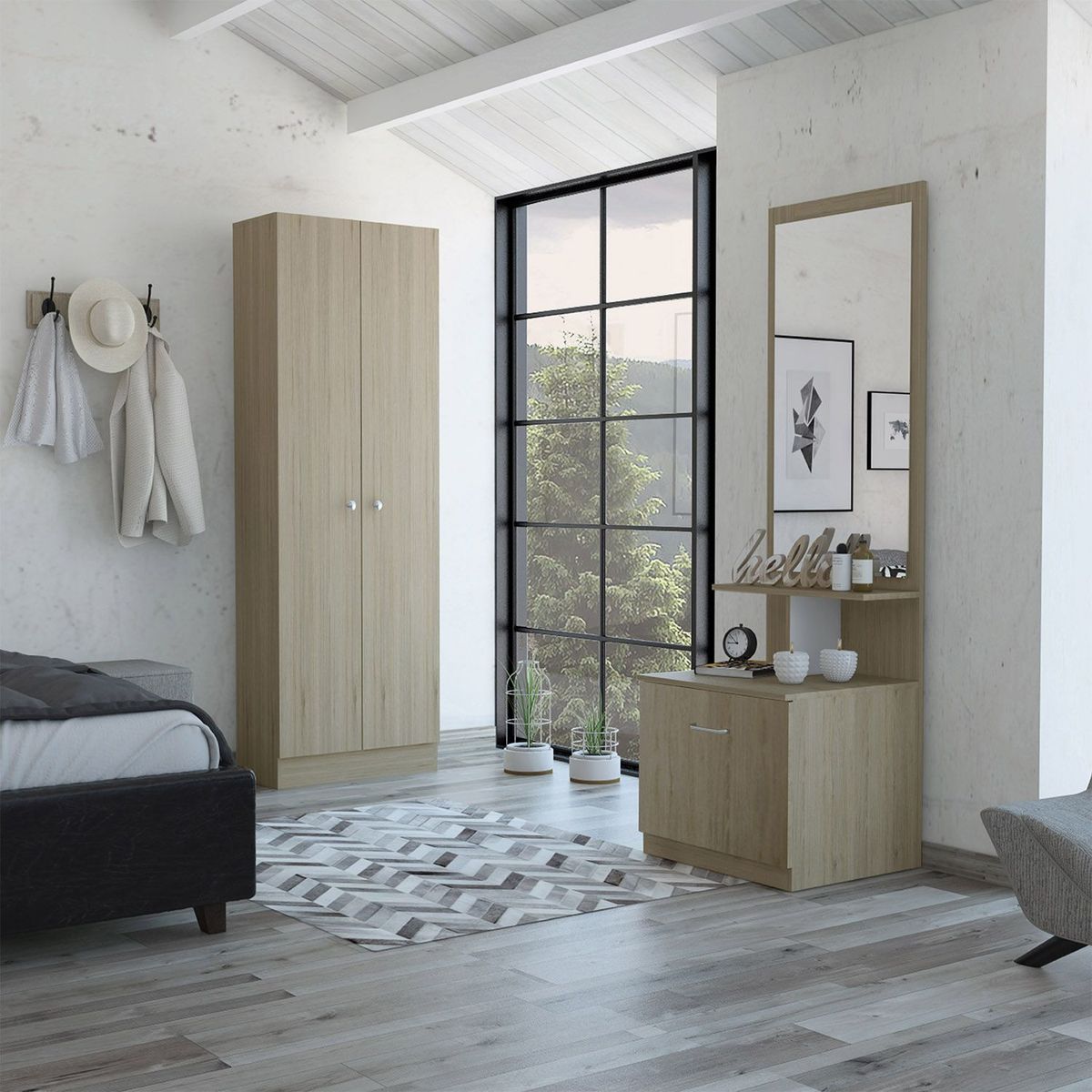 TUHOME - Combo Dreams 9 Closet + Velador Multifuncional - Rovere / Blanco