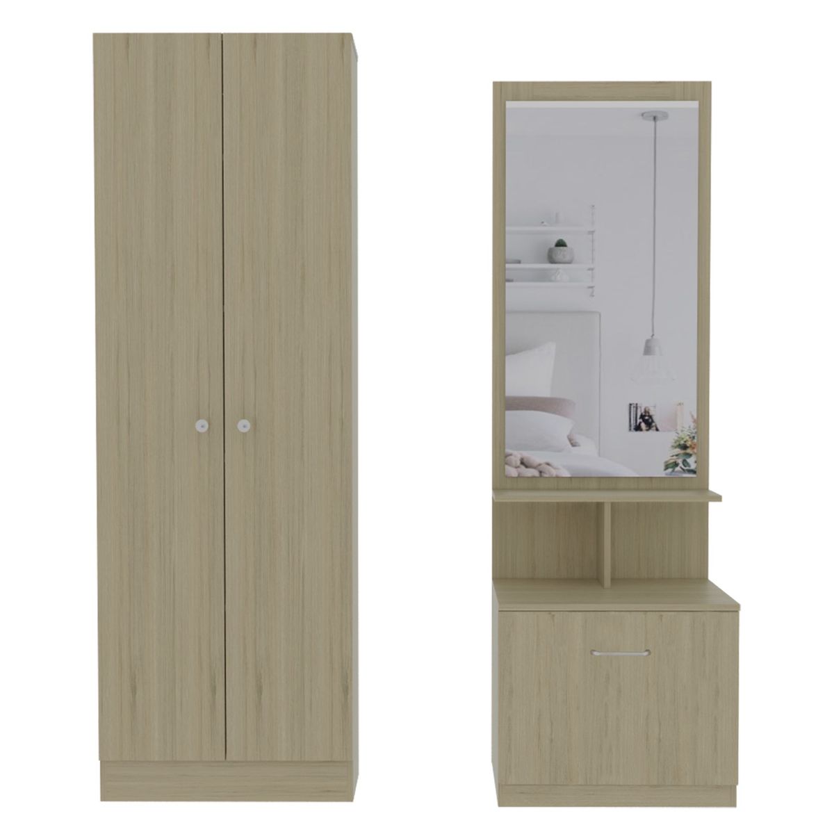 TUHOME - Combo Dreams 9 Closet + Velador Multifuncional - Rovere / Blanco
