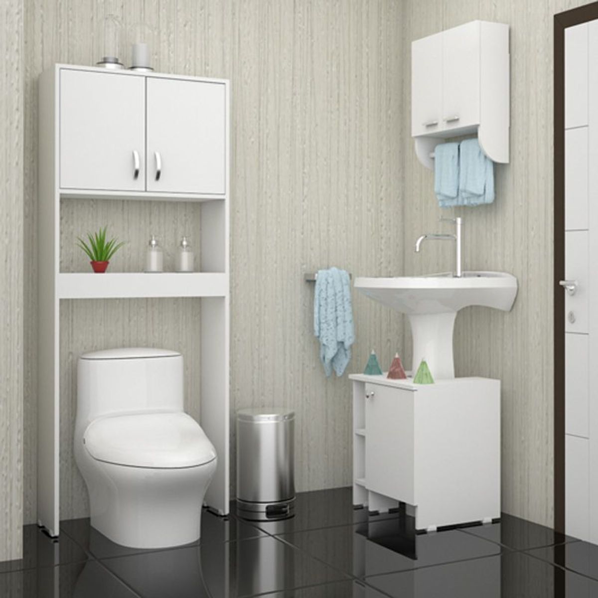 TUHOME - Botiquín Bath 28 + Optimizadores Lavamanos 47-A + Baño 63-A - Blanco