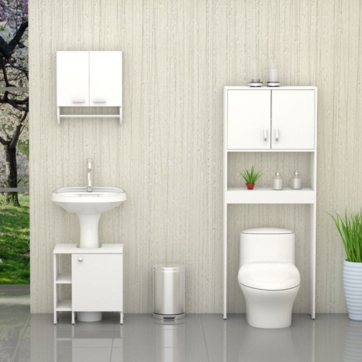 TUHOME - Botiquín Bath 28 + Optimizadores Lavamanos 47-A + Baño 63-A - Blanco