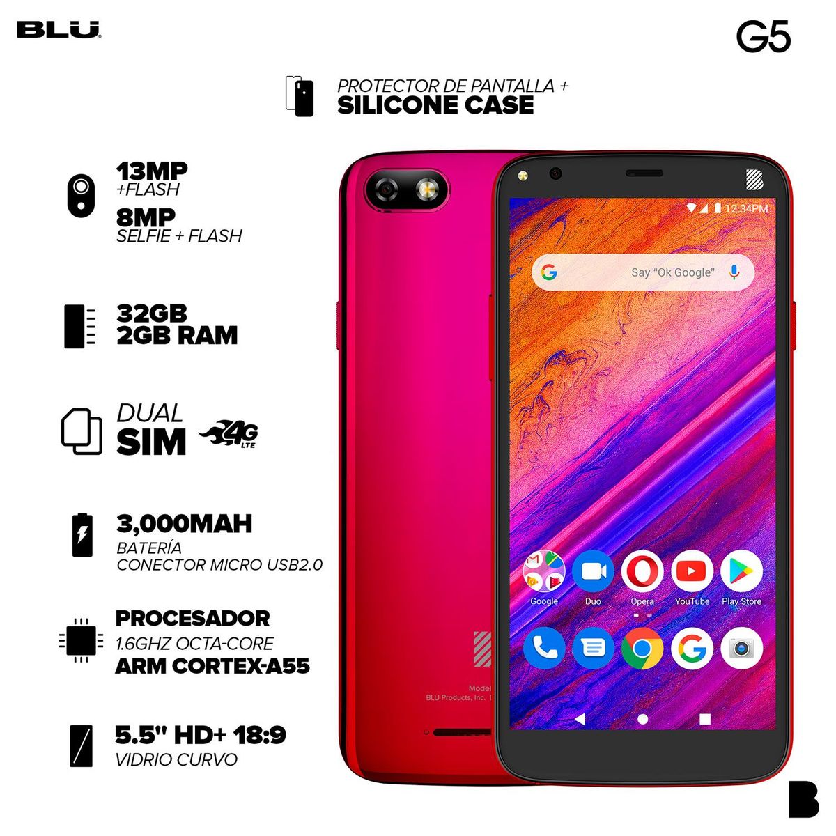 BLU - Blu G5 Rojo 32gb/2gb 5.5p 4g Lte
