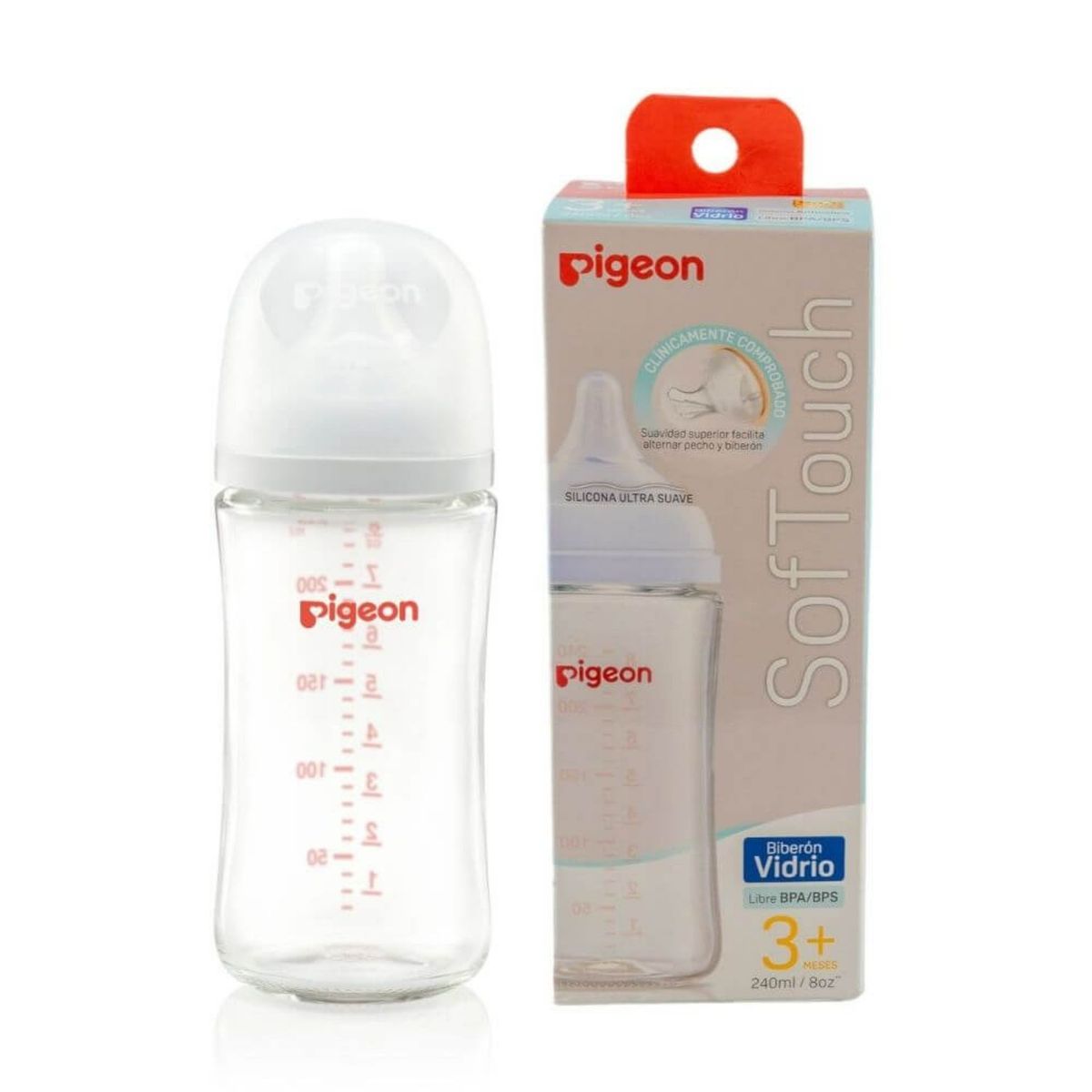 PIGEON - Biberón Softouch Peristaltic Plus Vidrio 240 ml Boca Ancha