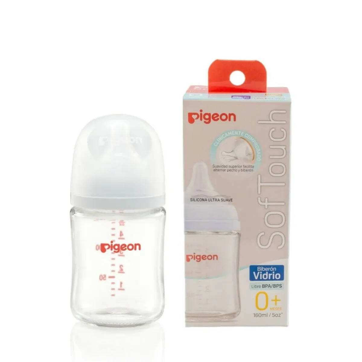 PIGEON - Biberón Softouch Peristaltic Plus Vidrio 160 Ml Boca Ancha
