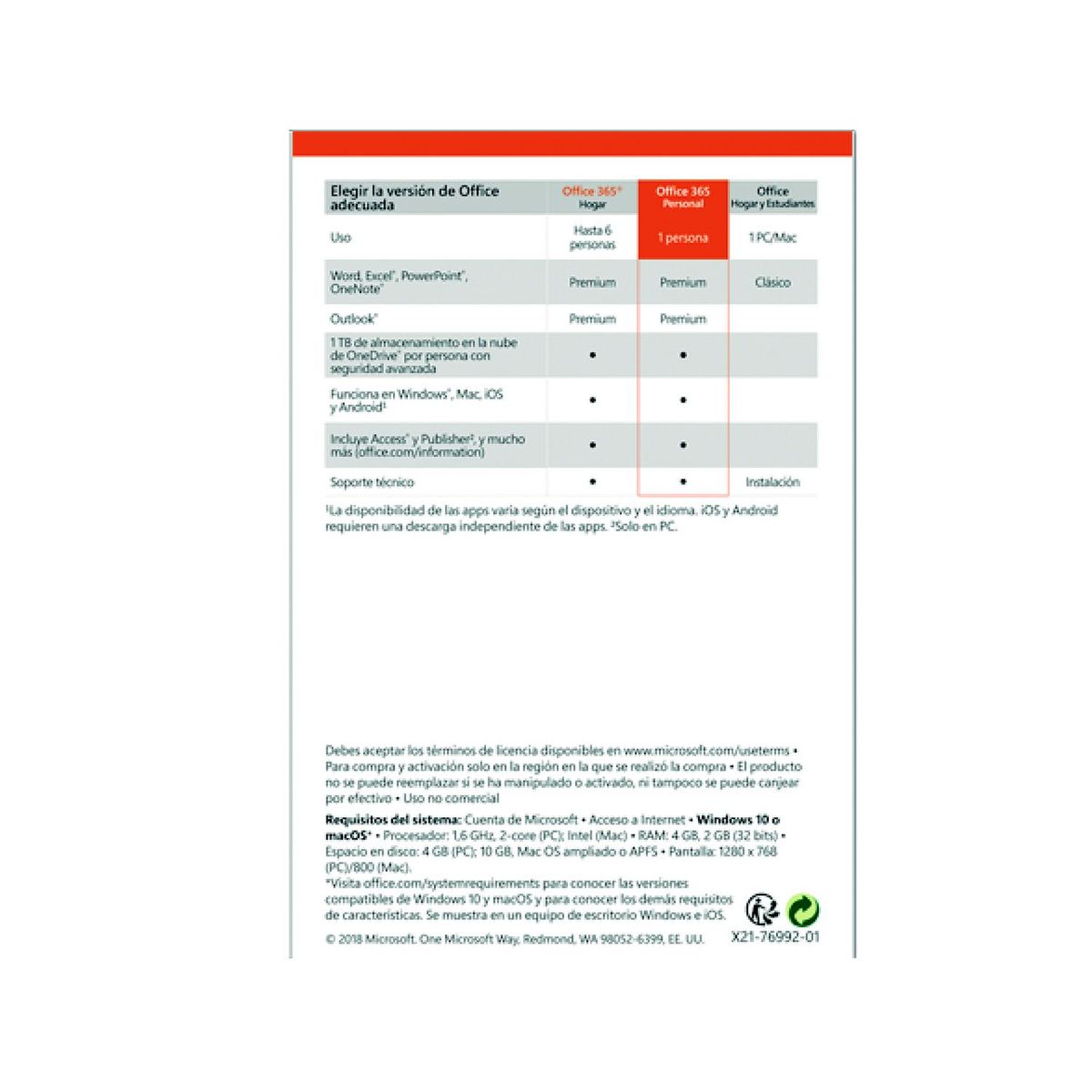 MICROSOFT - Microsoft Programa Office 365 Personal 32/64 bits 