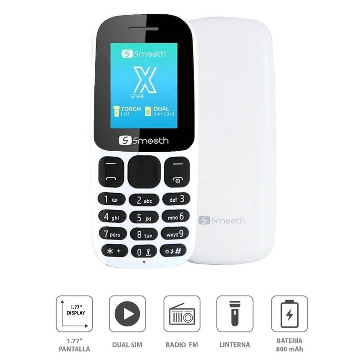 SMOOTH - Teléfono Movil Smooth Snapx 2g Dual Sim Radio Fm Blanco
