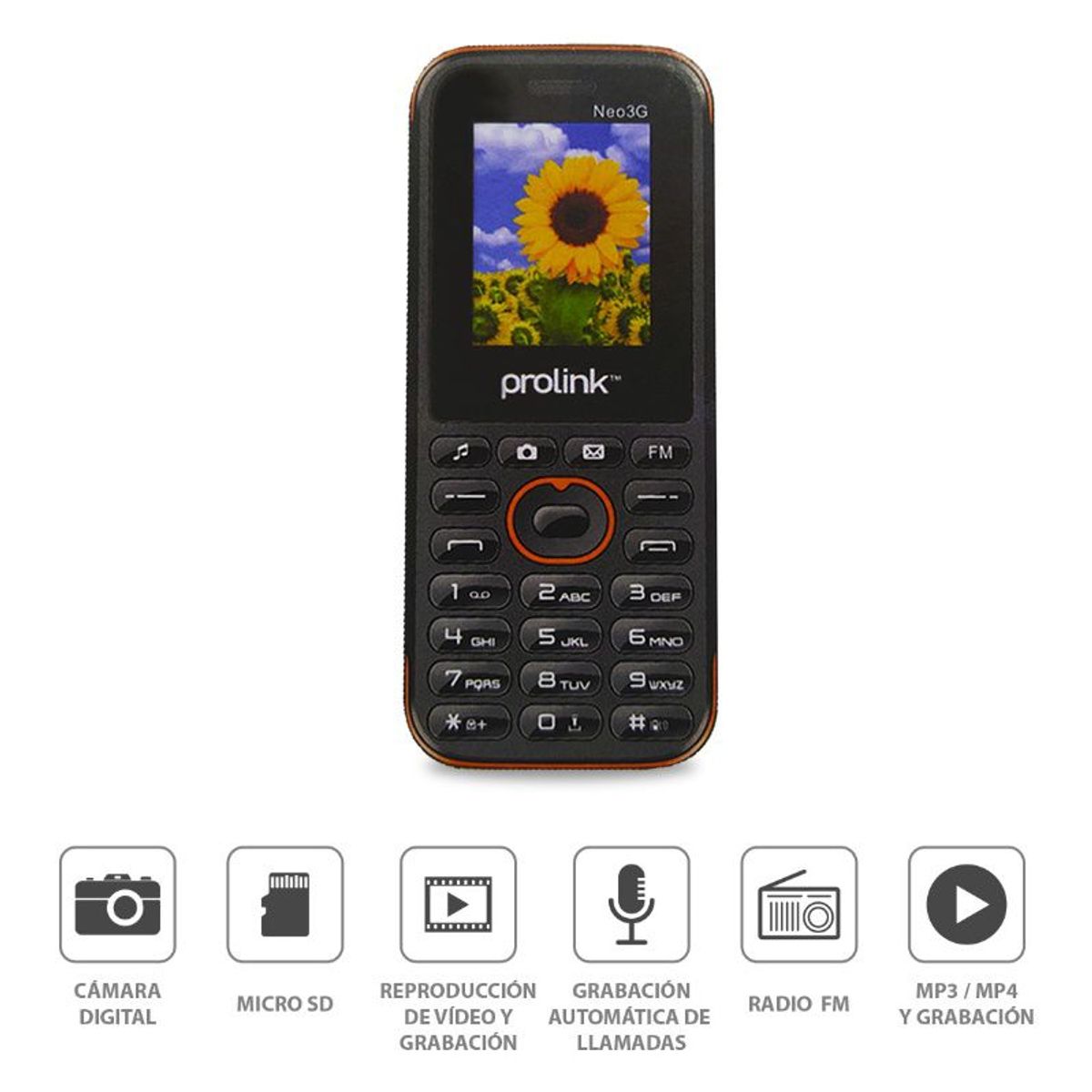 PROLINK - Teléfono Movil Prolink Neo 3G Camara Mp3 Negro Naranja