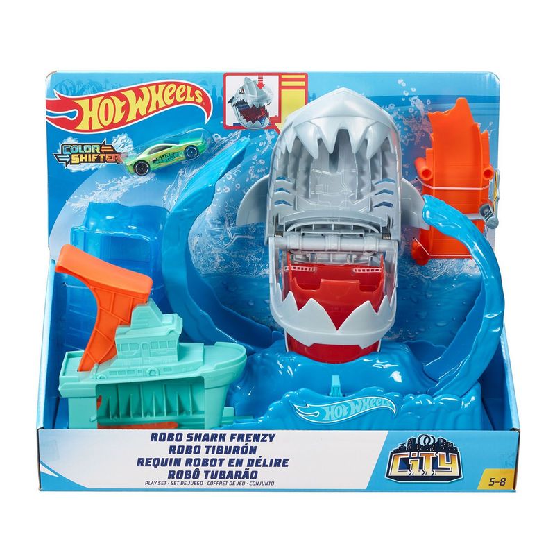 Toy Car Pista Tiburon Devorador Hot Wheels Shark Bite Maletin Hot