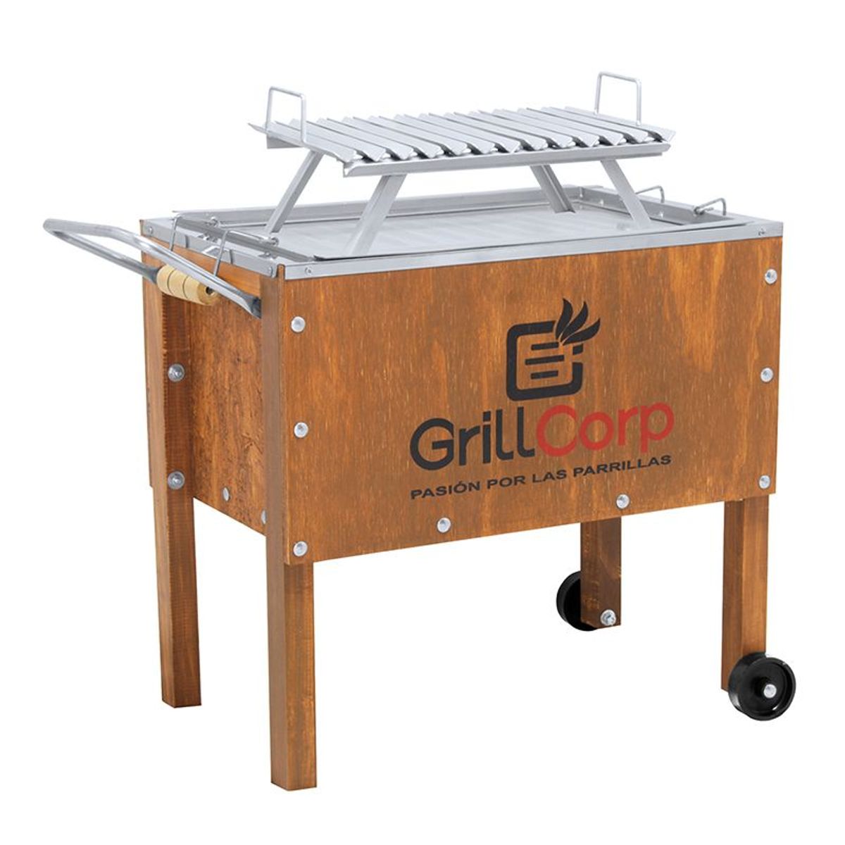GRILLCORP - Caja China Mediana Junior Premium + Parrilla Varilla Fija + Carbón + Pack Sal + Atizador