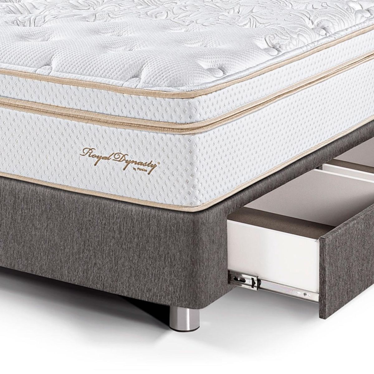 PARAISO - Cama con Cajones Royal Dynasty 1.5 Plz + 1 Almohada Viscoelástica + Protector