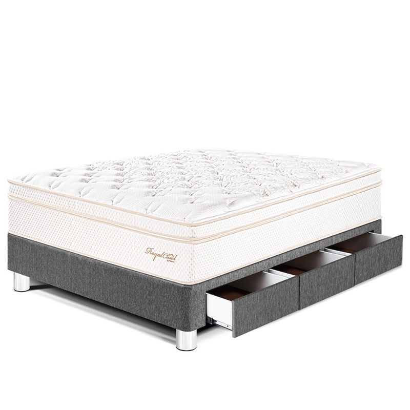 PARAISO - Cama con Cajones Royal Cloud 1.5 Plz + 1 Almohada Viscoelástica + Protector