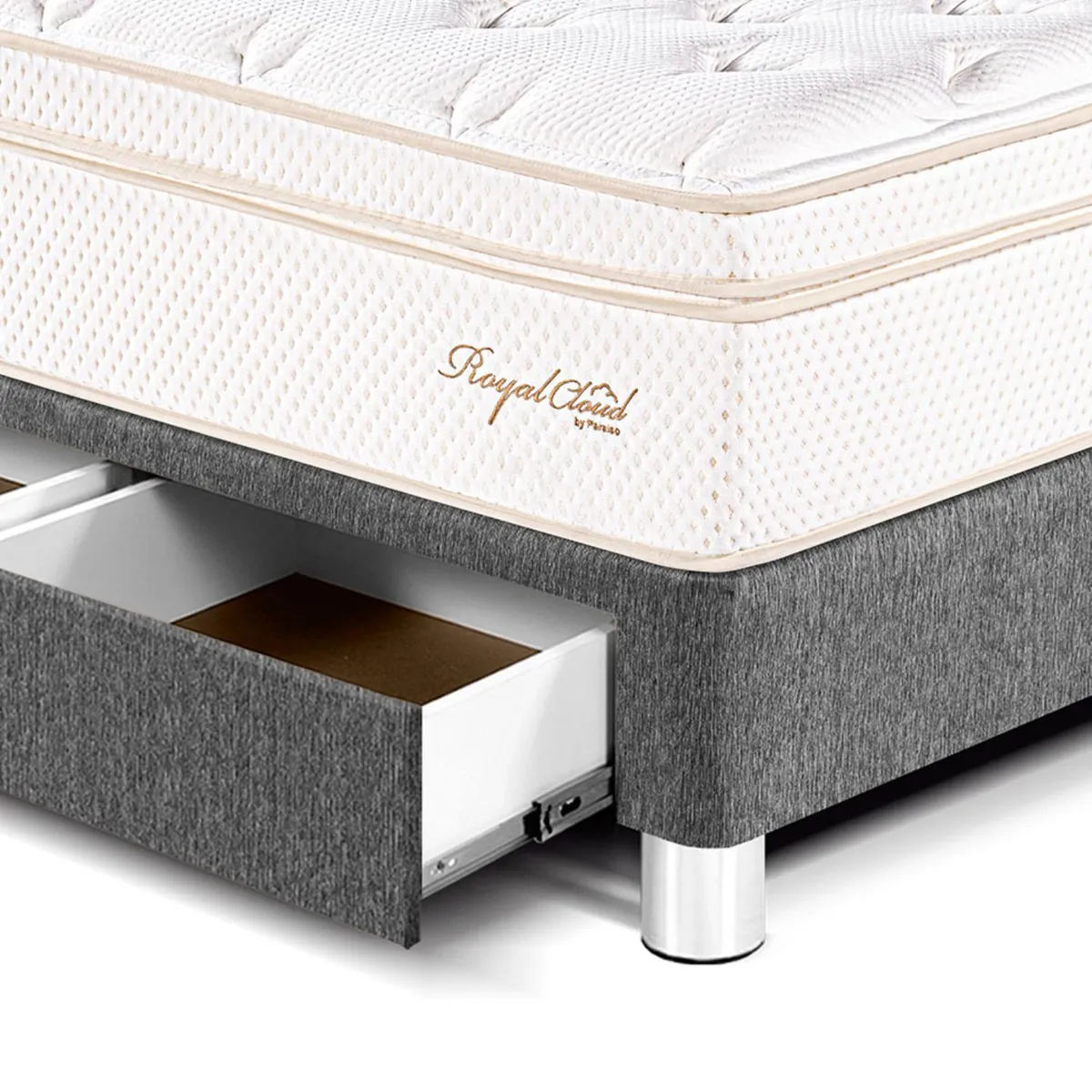 PARAISO - Cama con Cajones Royal Cloud 2 Plz + 2 Almohadas Viscoelásticas + Protector