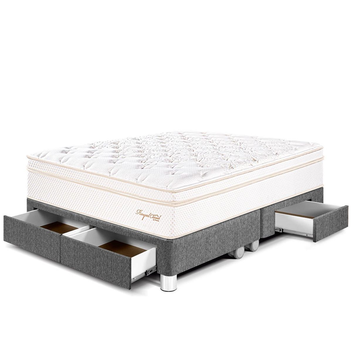 PARAISO - Cama con Cajones Royal Cloud Queen + 2 Almohadas Viscoelásticas + Protector