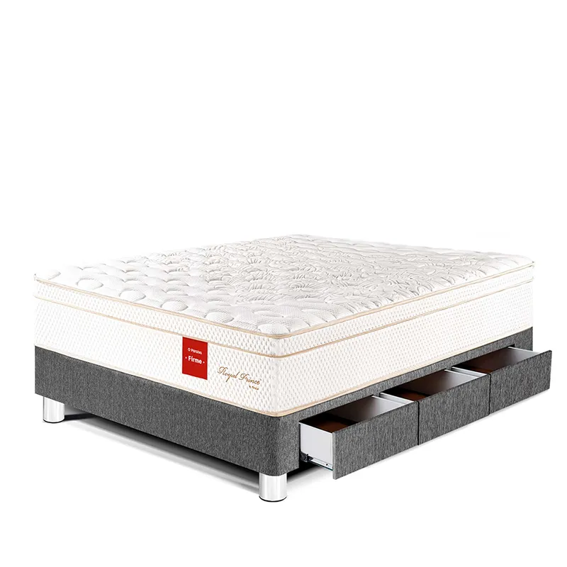 PARAISO - Cama Con Cajones Royal Prince Firme 1.5 Plz + 1 Almohada Viscoelástica + Protector