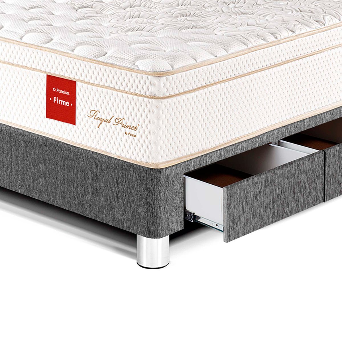 PARAISO - Cama Con Cajones Royal Prince Firme 1.5 Plz + 1 Almohada Viscoelástica + Protector