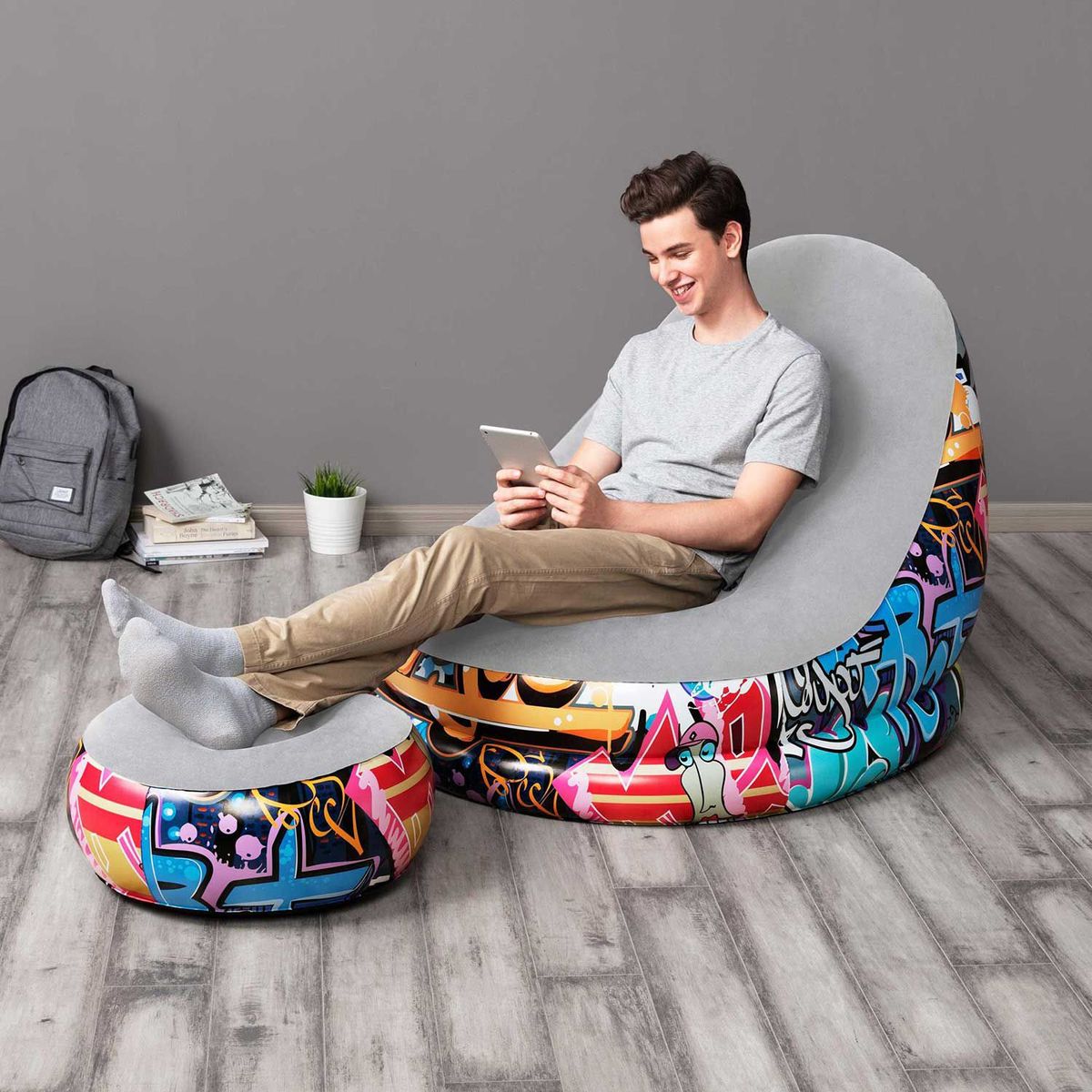 BESTWAY - Sillón Ottoman Grafiti 121 x 100 x 0.86 cm