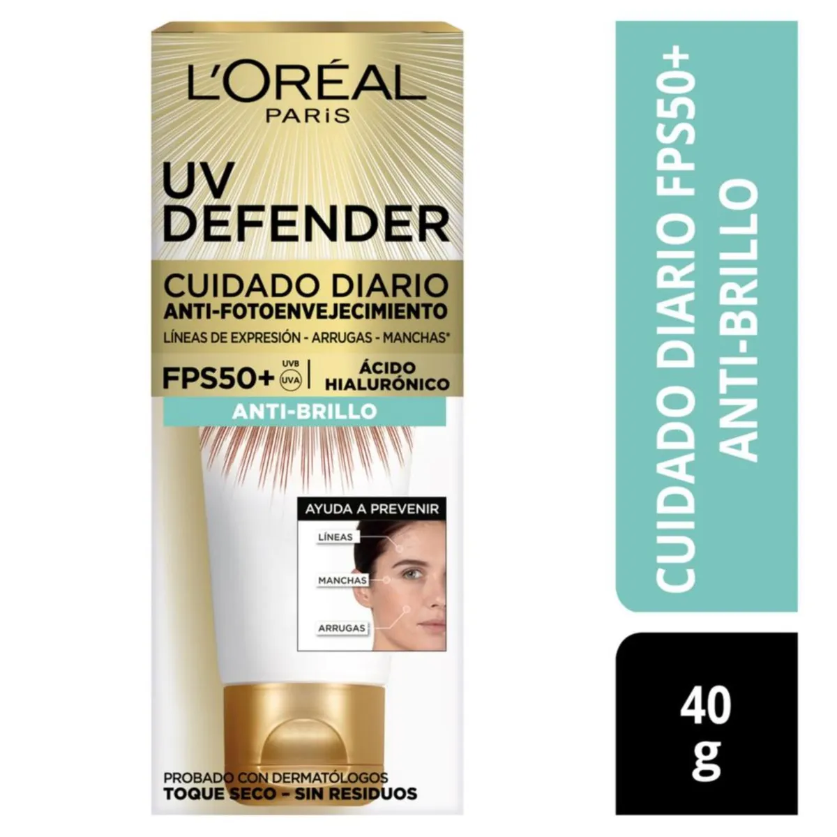LOREAL PARIS - Protector Solar UV Defender Toque Seco Antibrillo FPS 50+