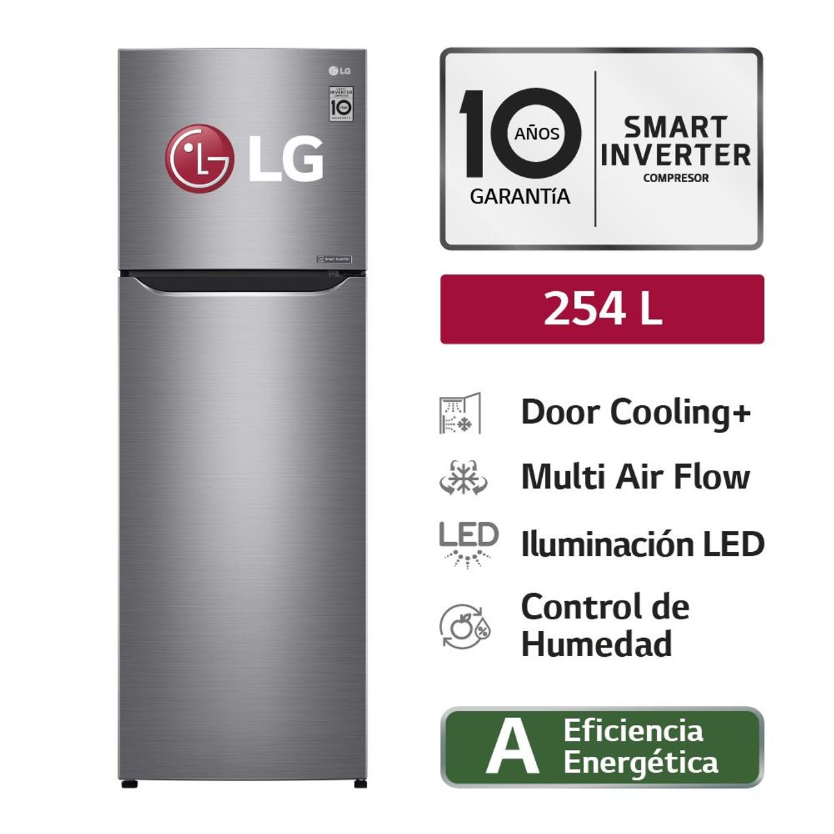 LG - Refrigeradora GT29BPPDC 254LT Door Cooling Top Mount Plateada LG 