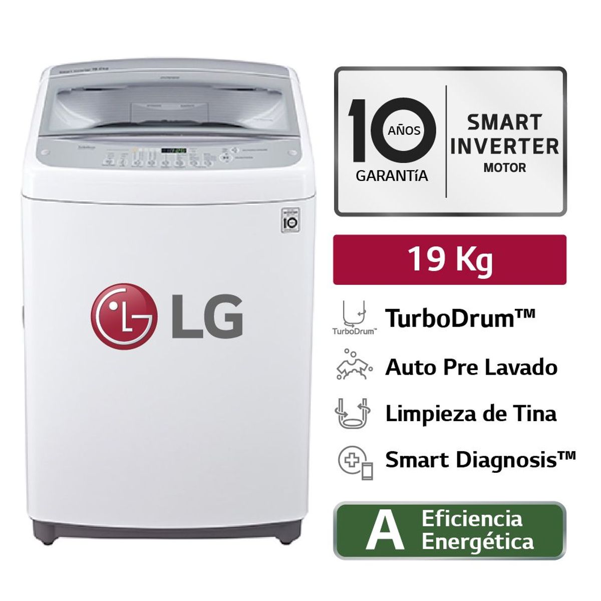 LG - Lavadora WT19WSB 19Kg Smart Motion Carga Superior Blanca LG