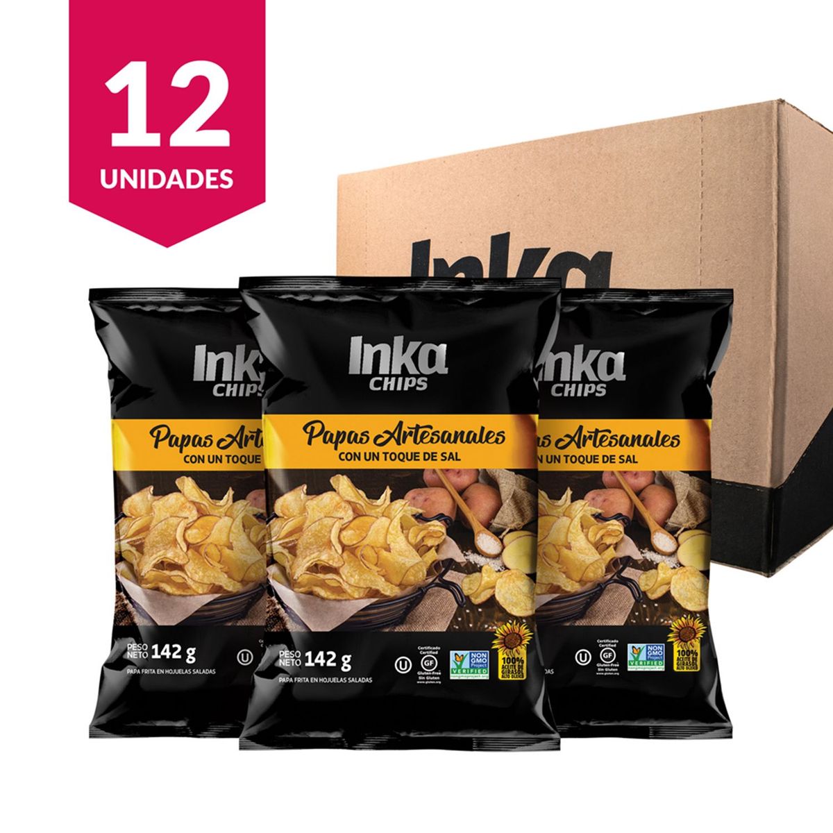 INKA CHIPS - Papas Artesanales Inka Chips con un Toque De Sal - 12 und x 142g