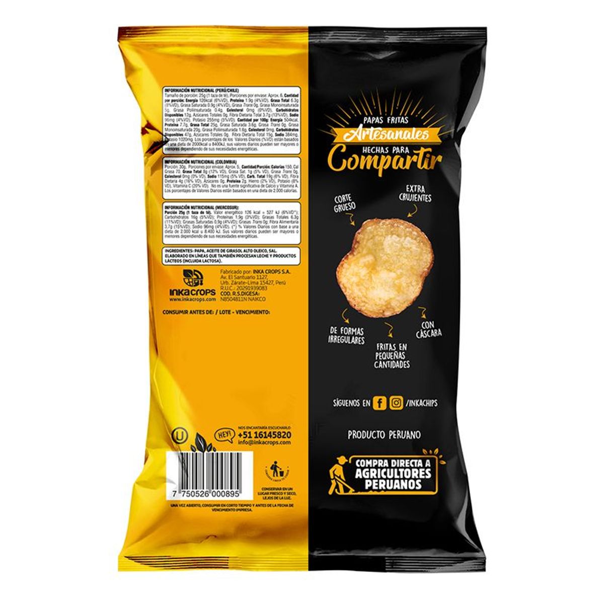 INKA CHIPS - Papas Artesanales Inka Chips con un Toque De Sal - 12 und x 142g