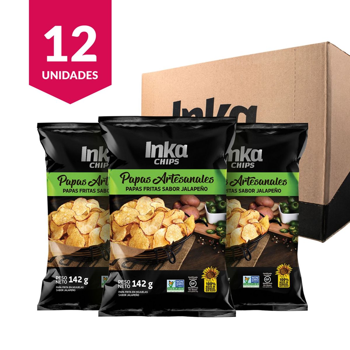INKA CHIPS - Papas Artesanales Inka Chips Jalapeño - 12 und x 142g